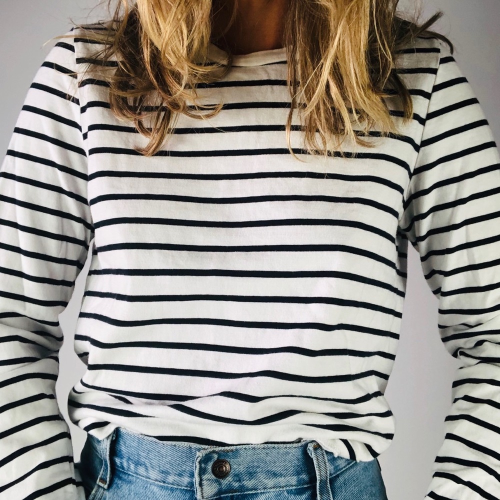 RAG & BONE Black White Stripe Long Sleeve Crewneck